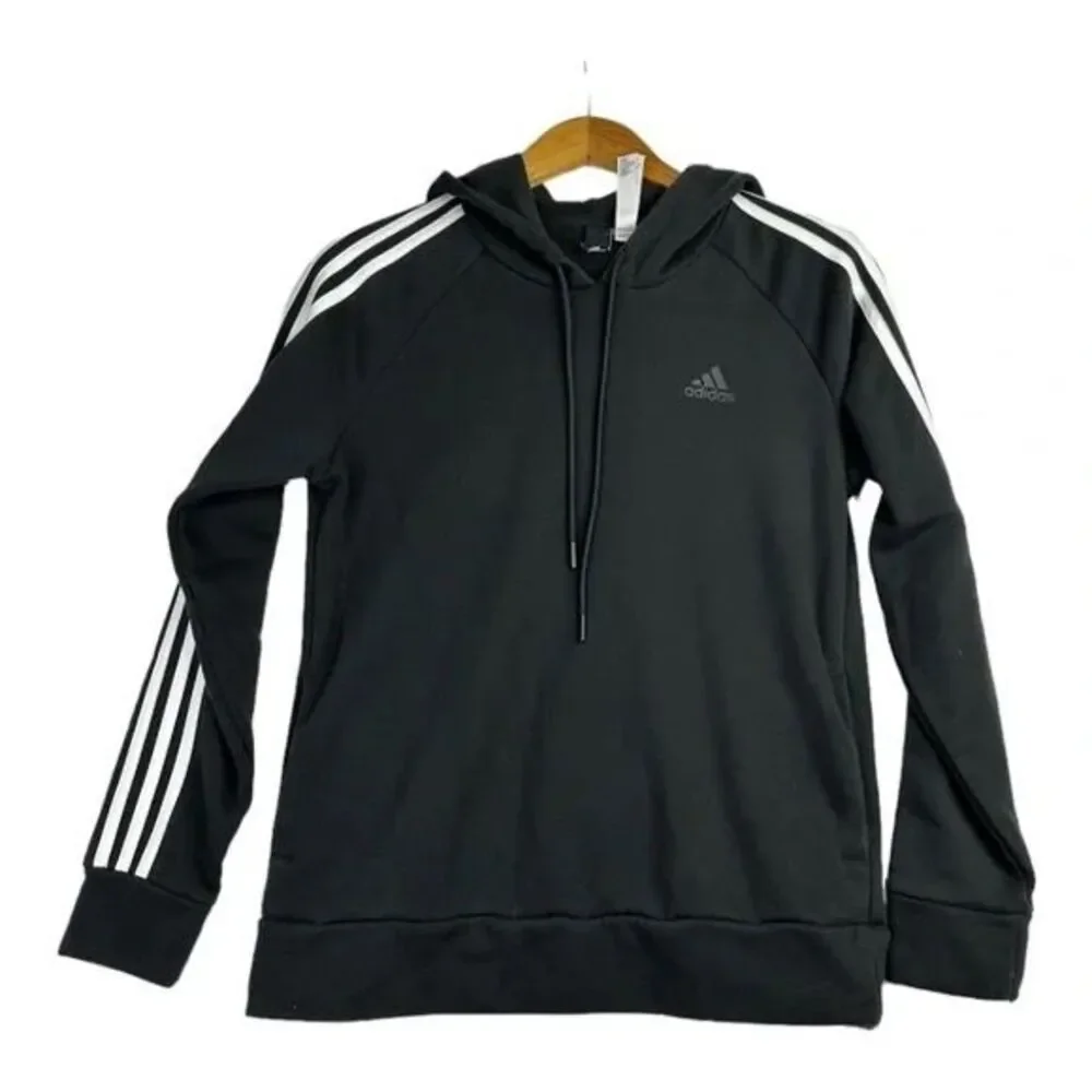 Adidas Mens Black Three Stripe‎ Hoodie Size Medium